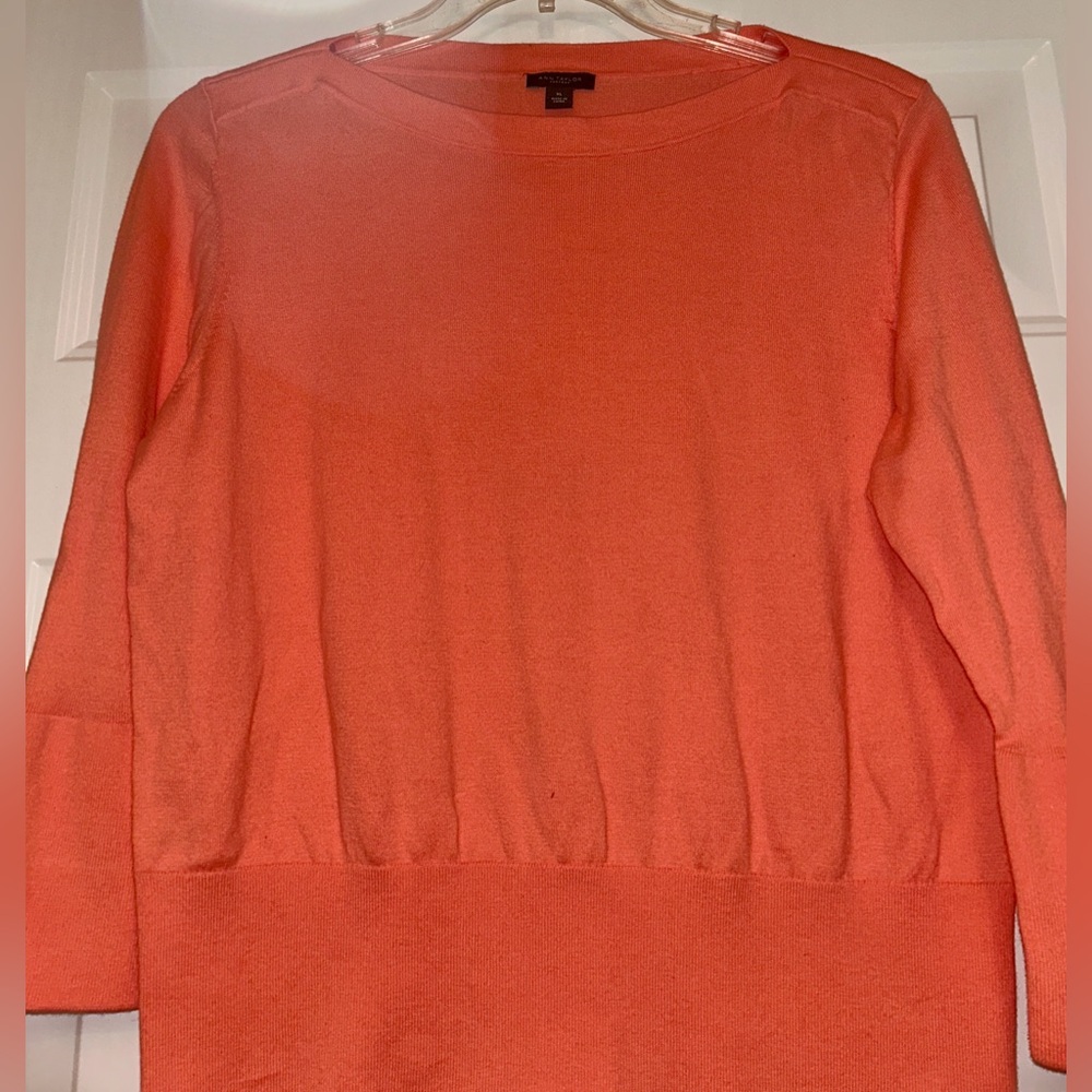 Ann Taylor Cotton Knit Top XL Coral Minimalist Bell Sleeves Feminine Casual